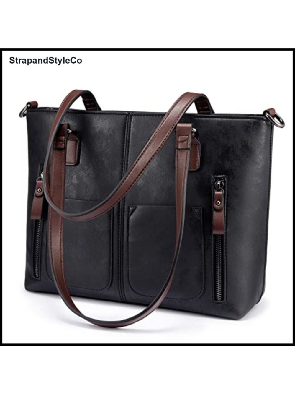 Retro Faux Leather Large Shoulder Handbag Multi-Pocket Work Tote Satchel